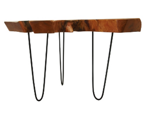 Live Edge Teak Wood and Metal Accent Table
