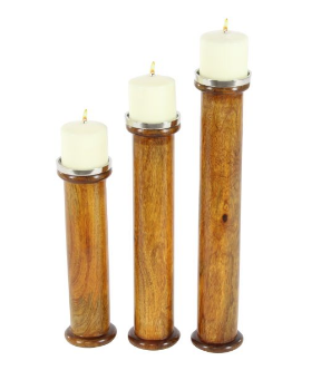 Set of 3 Wood and Metal Candle Holders